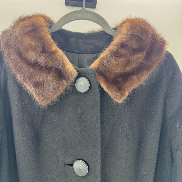 Vintage 100% Cashmere Fur Collar Overcoat Long Sleeve Black Size XL - Picture 8 of 8